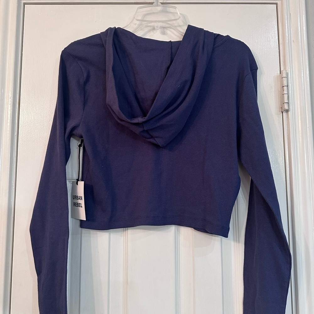 Navy Blue Women's Cropped Hoodie - Picture 4 of 4